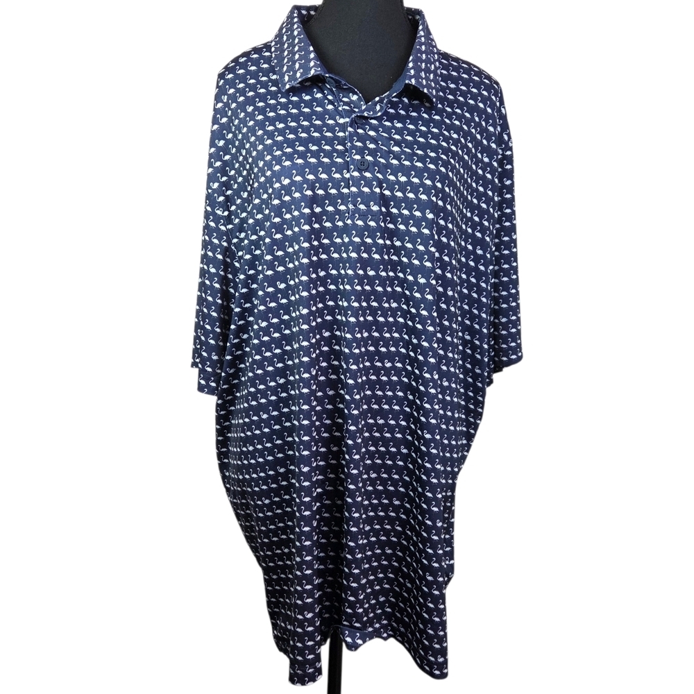 Puma Navy Blue Polo Gold Shirt With White Flamingo Pattern Size XXL